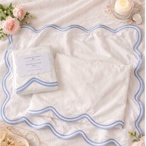 Set of 2 Standard Pottery Barn Teen x LoveShackFancy White Sham Blue Embroidery